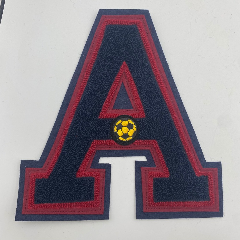 NOS Vtg Varsity Letter A Soccer Patch Chenille Navy Blue Red Letterman Jacket